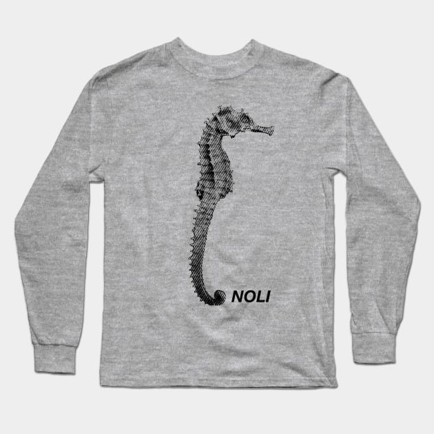 Minimalist Black and White Seahorse Print Long Sleeve T-Shirt by NorthOfLongIsland